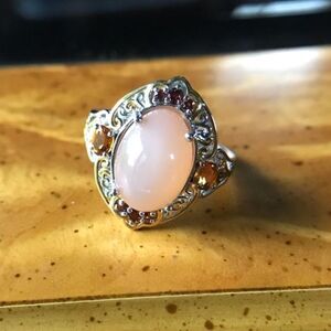 Natural Peach Moonstone Sterling Silver Cocktail Ring Size 9